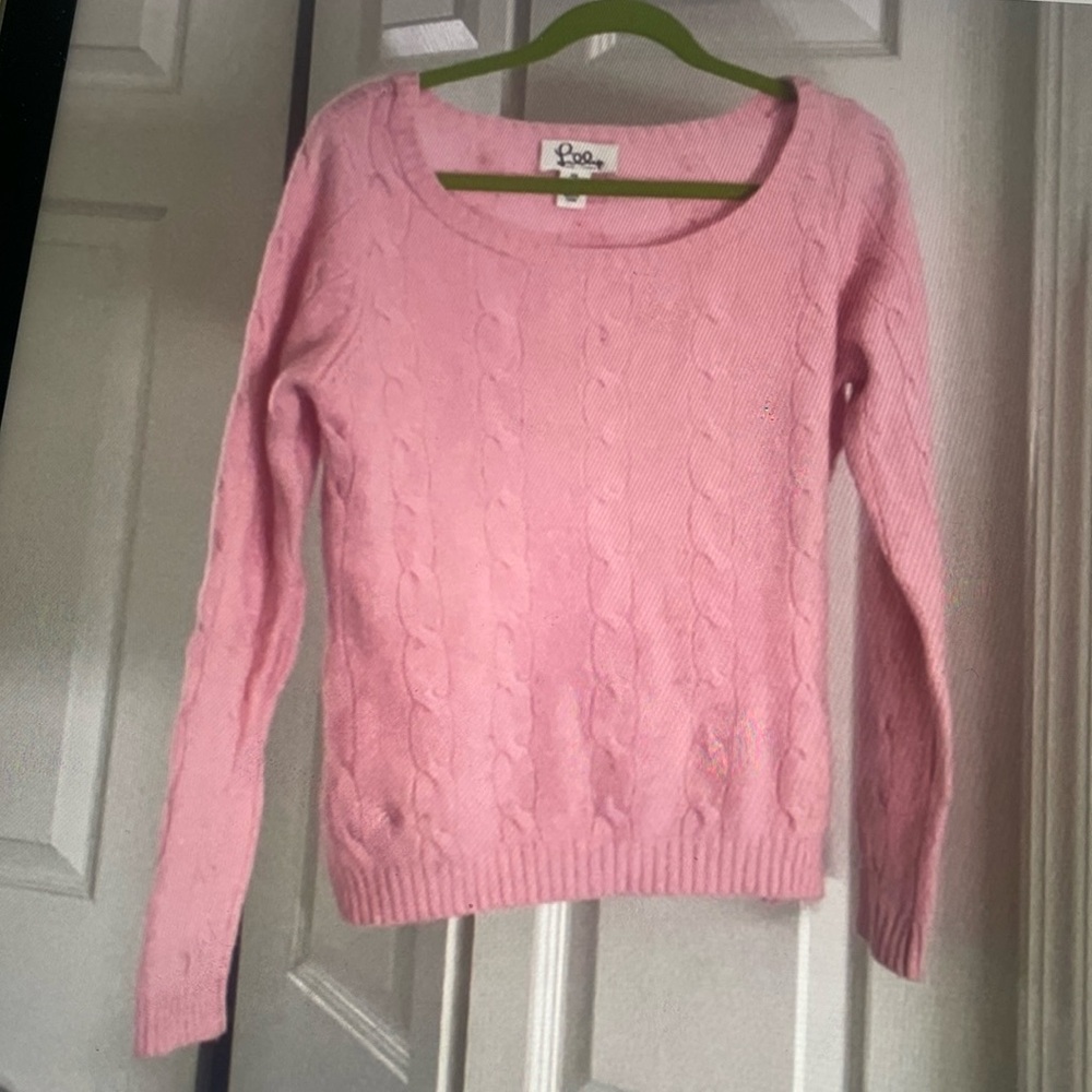 Lilly Pulitzer- Crewneck Cable Sweater, Pink, 100% Cashmere, Size XS, EUC